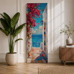 Santorini Long Narrow Vertical Wall Art Greek Island Village Gift Living Room Home Decor