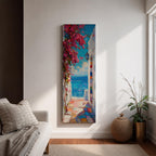 Santorini Long Narrow Vertical Wall Art Greek Island Village Gift Living Room Home Decor