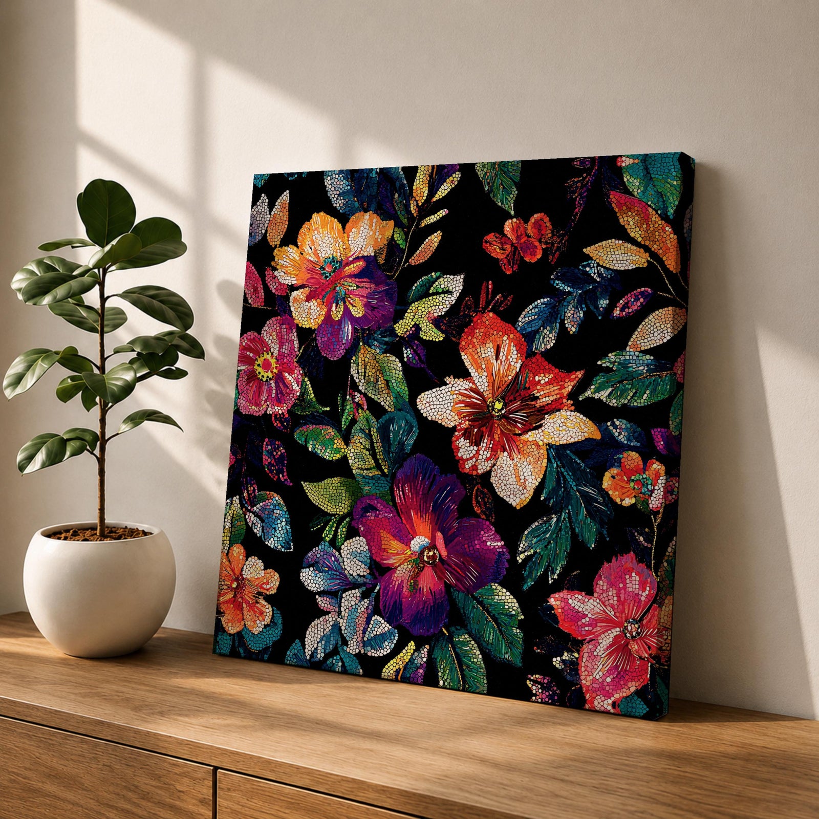 Dark Floral Wall Art Botanical Flower Framed Canvas Modern Nature Boho Home Decor