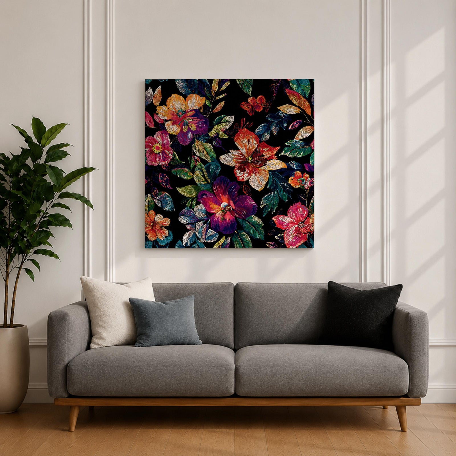 Dark Floral Wall Art Botanical Flower Framed Canvas Modern Nature Boho Home Decor