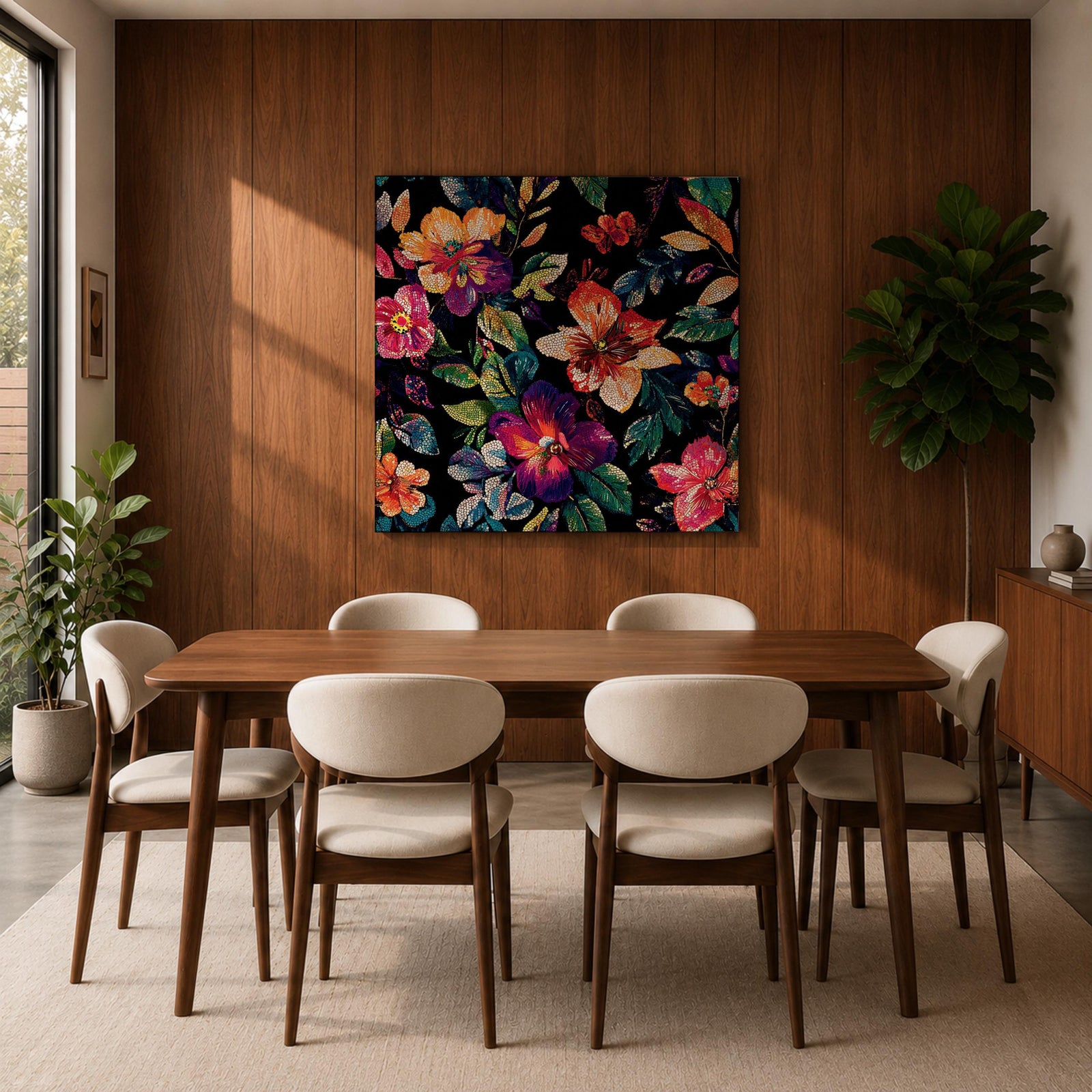 Dark Floral Wall Art Botanical Flower Framed Canvas Modern Nature Boho Home Decor