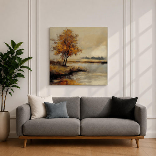Autumn Landscape Wall Art Fall Foliage Framed Canvas Rustic Vintage Farmhouse Cottage Home Decor