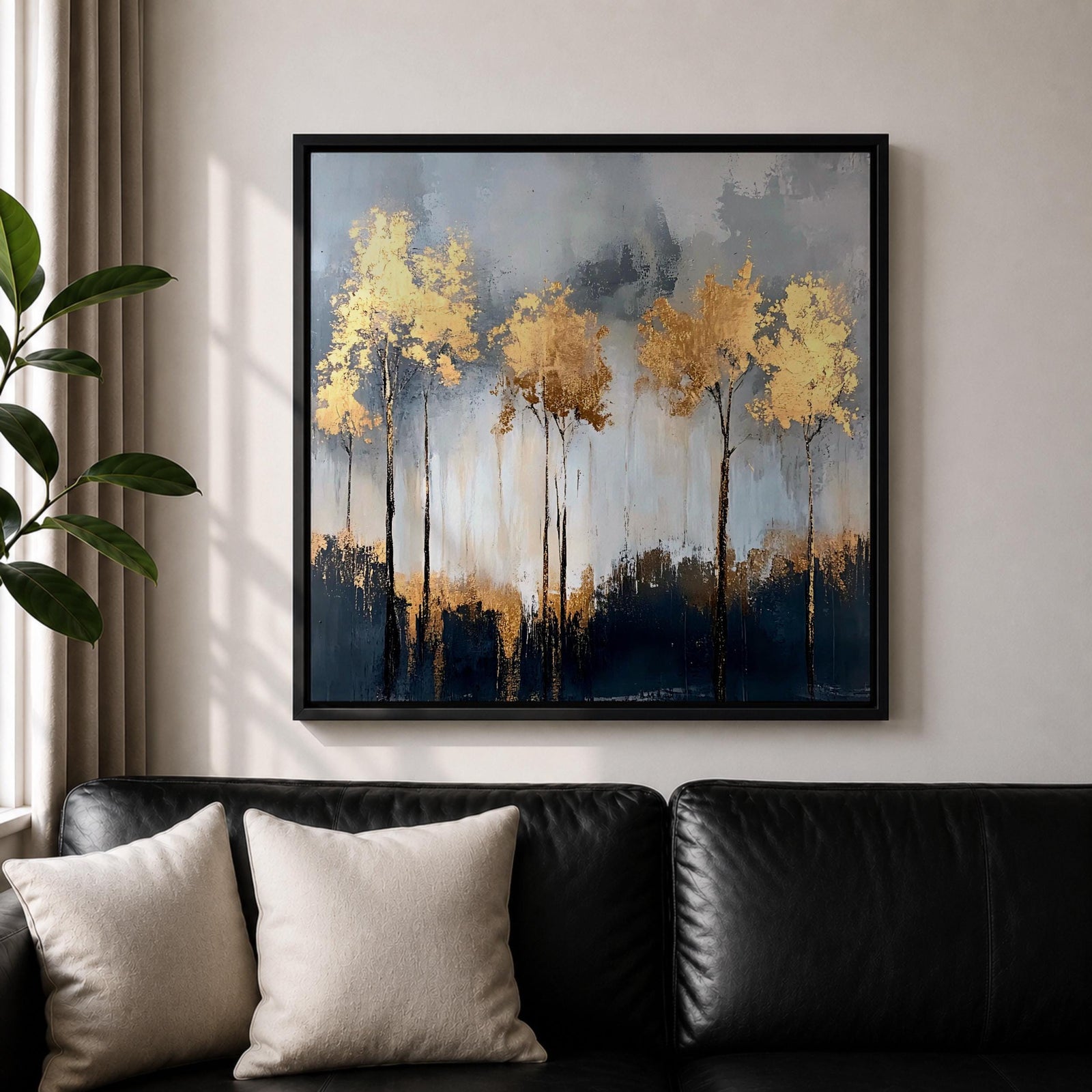 Golden Forest Wall Art Autumn Trees Framed Canvas Woodland Abstract Rustic Farmhouse Home Decor