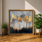 Golden Forest Wall Art Autumn Trees Framed Canvas Woodland Abstract Rustic Farmhouse Home Decor