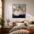 Golden Forest Wall Art Autumn Trees Framed Canvas Woodland Abstract Rustic Farmhouse Home Decor