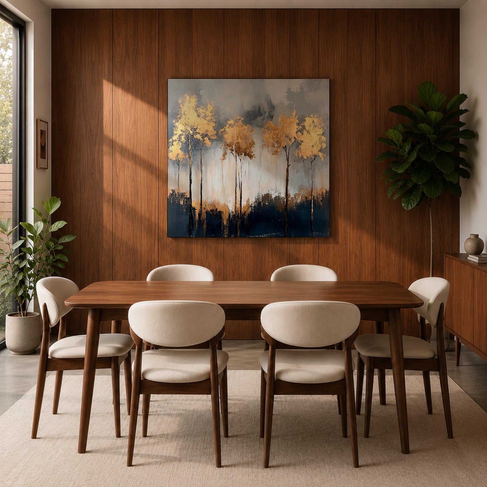 Golden Forest Wall Art Autumn Trees Framed Canvas Woodland Abstract Rustic Farmhouse Home Decor