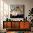 Golden Forest Wall Art Autumn Trees Framed Canvas Woodland Abstract Rustic Farmhouse Home Decor