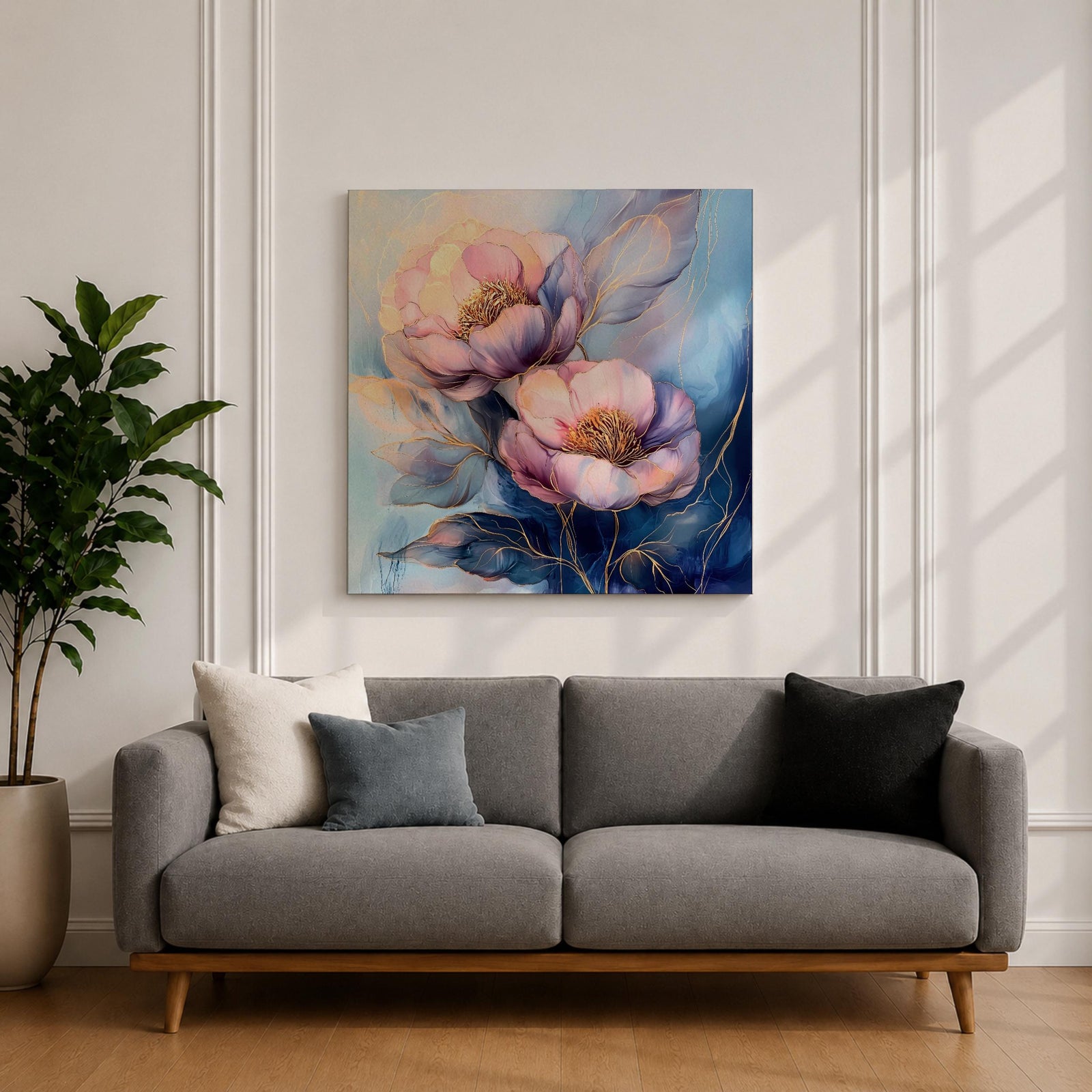 Peony Wall Art Garden Flower Framed Canvas Botanical Gold Accent Boho Home Decor
