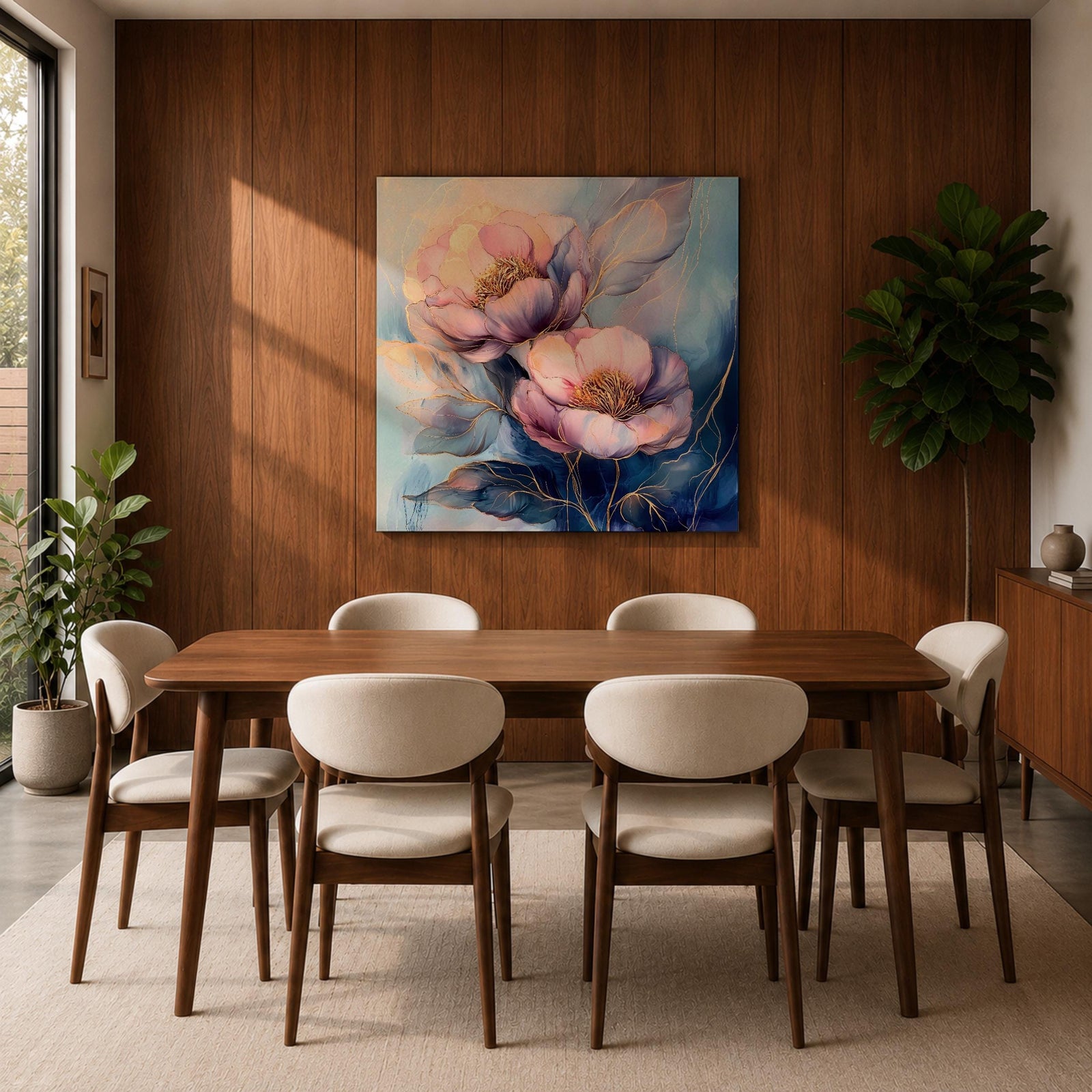 Peony Wall Art Garden Flower Framed Canvas Botanical Gold Accent Boho Home Decor