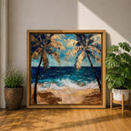 Tropical Palm Tree Wall Art Beach Landscape Framed Canvas Coastal Ocean Living Room Decor