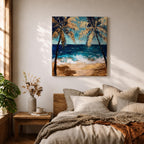 Tropical Palm Tree Wall Art Beach Landscape Framed Canvas Coastal Ocean Living Room Decor