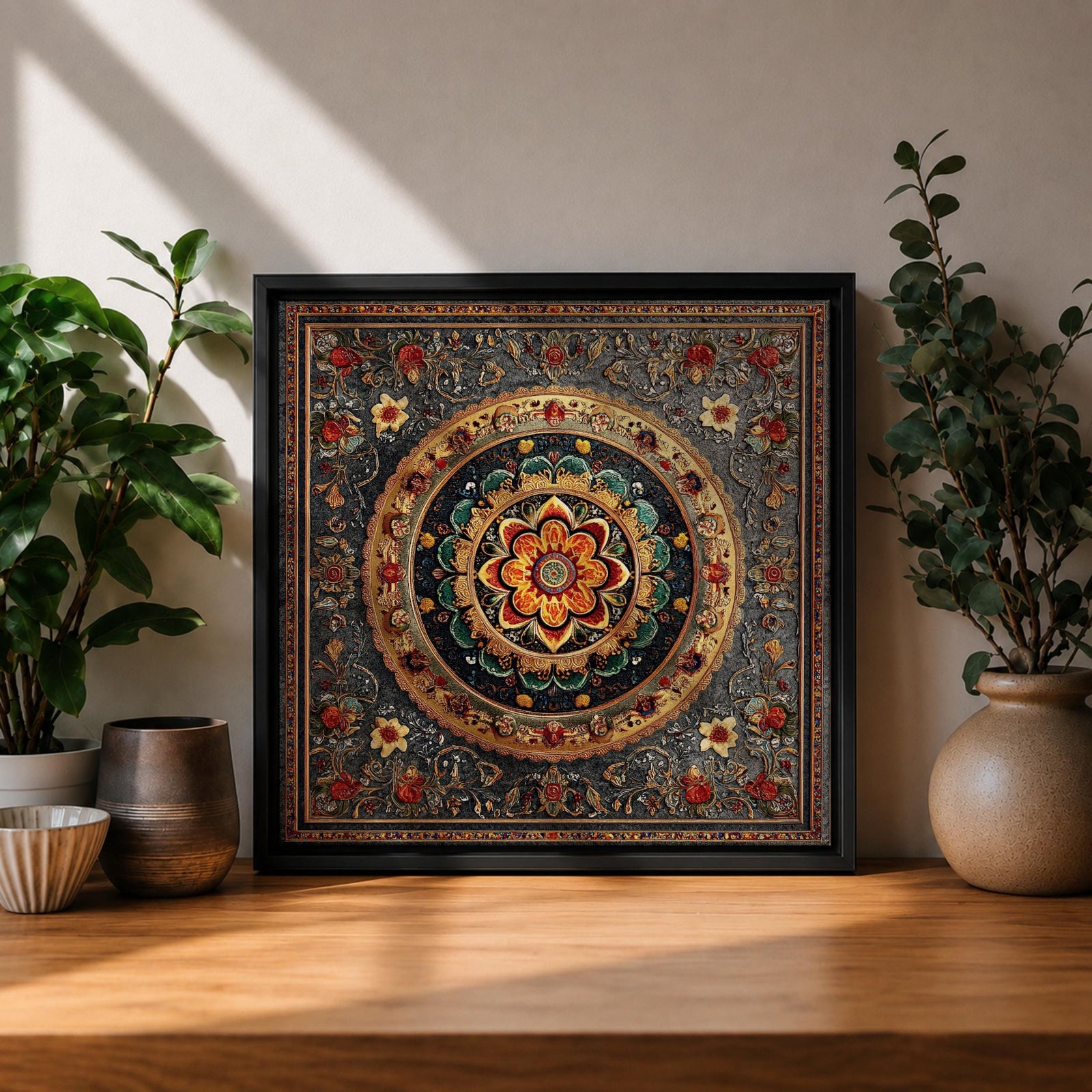 Islamic Mandala Wall Art Arabesque Framed Canvas Mosaic Arabic Culture Muslim Home Decor