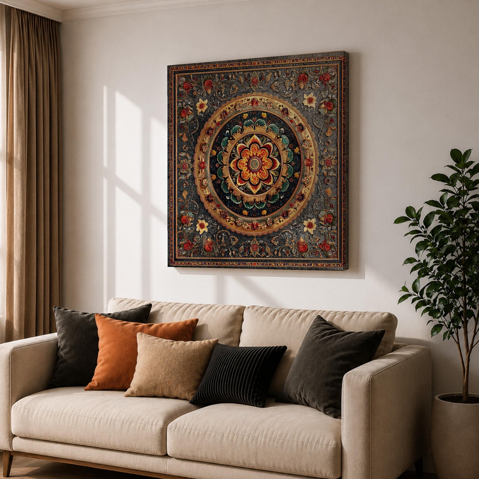Islamic Mandala Wall Art Arabesque Framed Canvas Mosaic Arabic Culture Muslim Home Decor