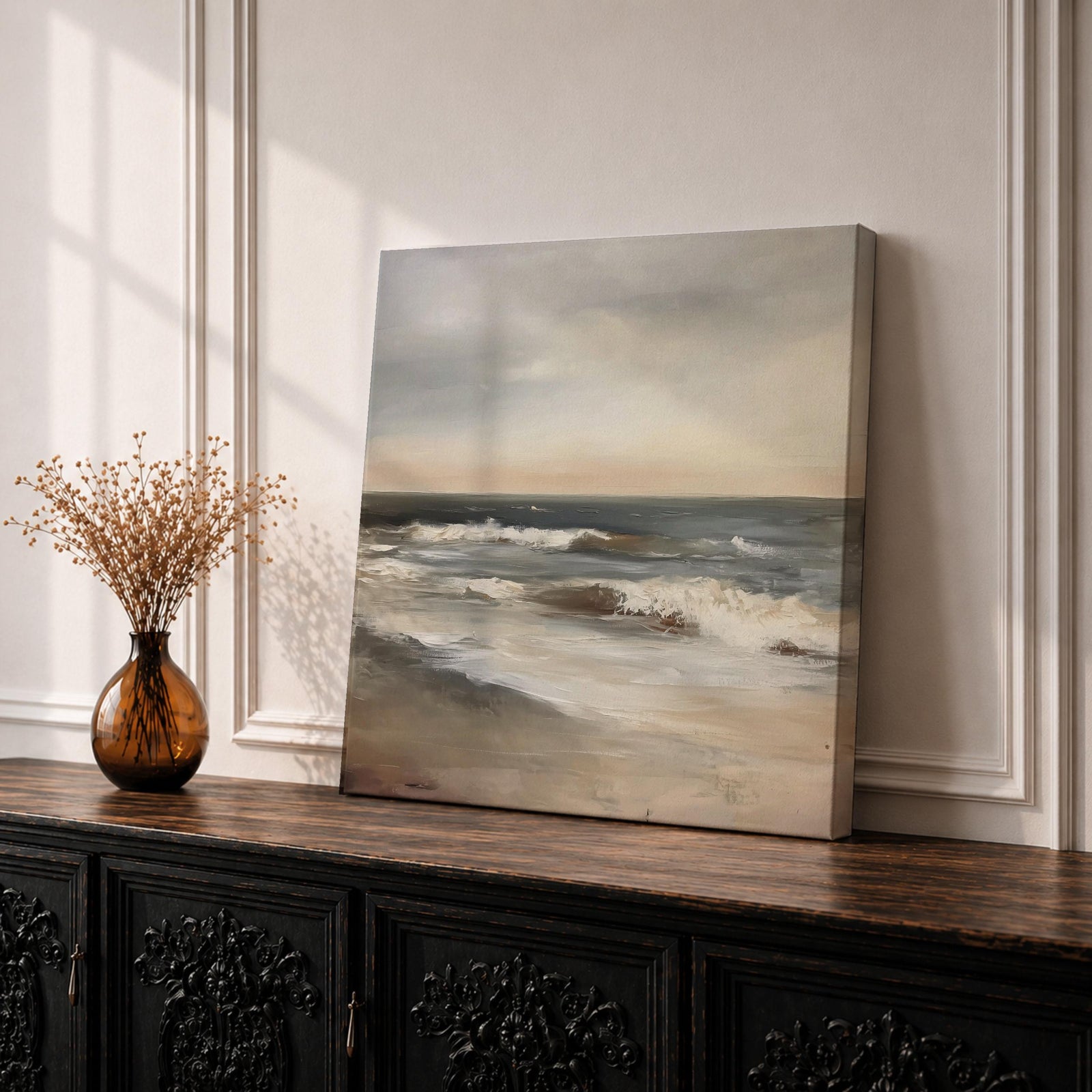 Ocean Seascape Wall Art Beach Waves Framed Canvas Coastal Minimalist Rustic Home Decor