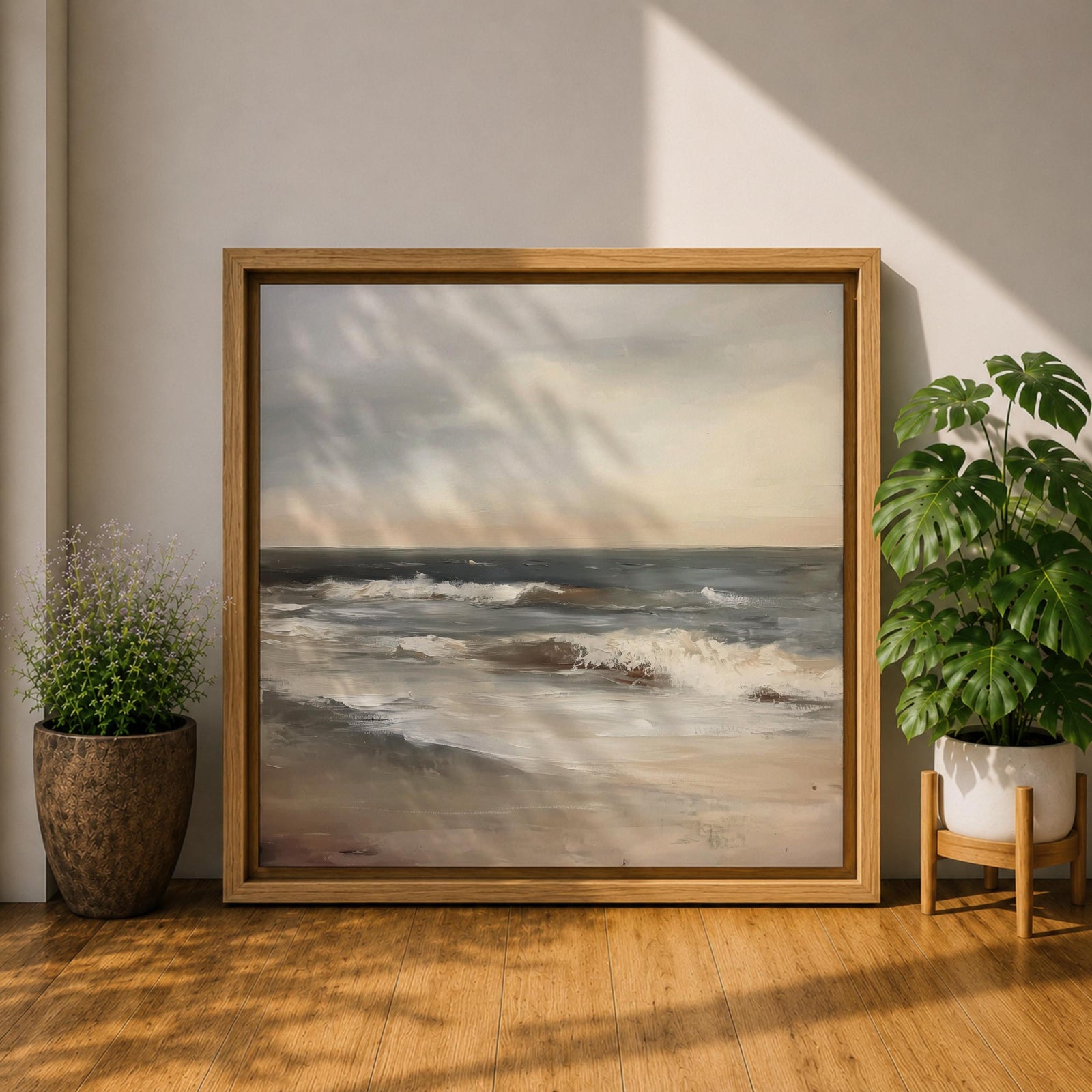 Ocean Seascape Wall Art Beach Waves Framed Canvas Coastal Minimalist Rustic Home Decor