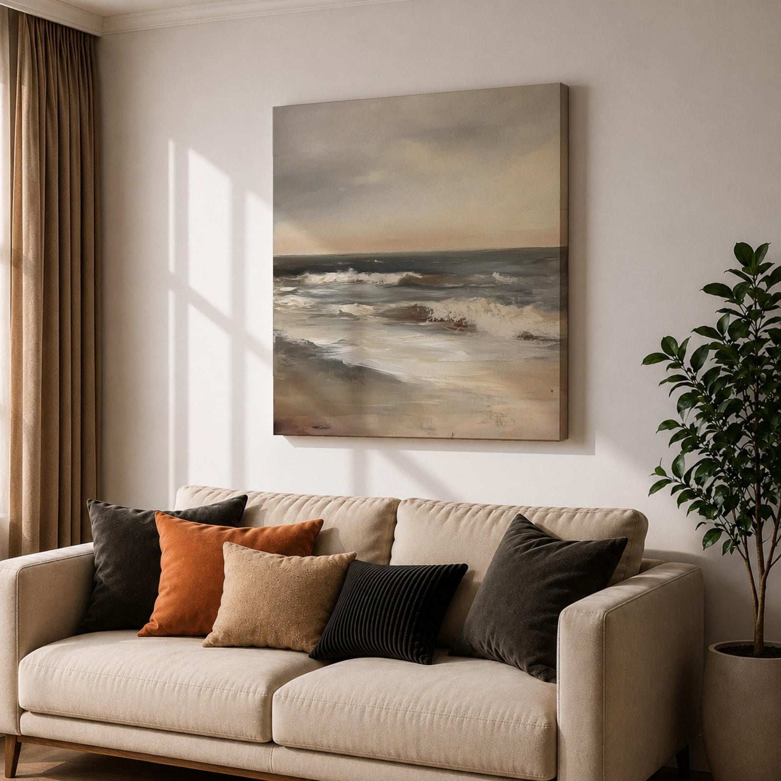 Ocean Seascape Wall Art Beach Waves Framed Canvas Coastal Minimalist Rustic Home Decor