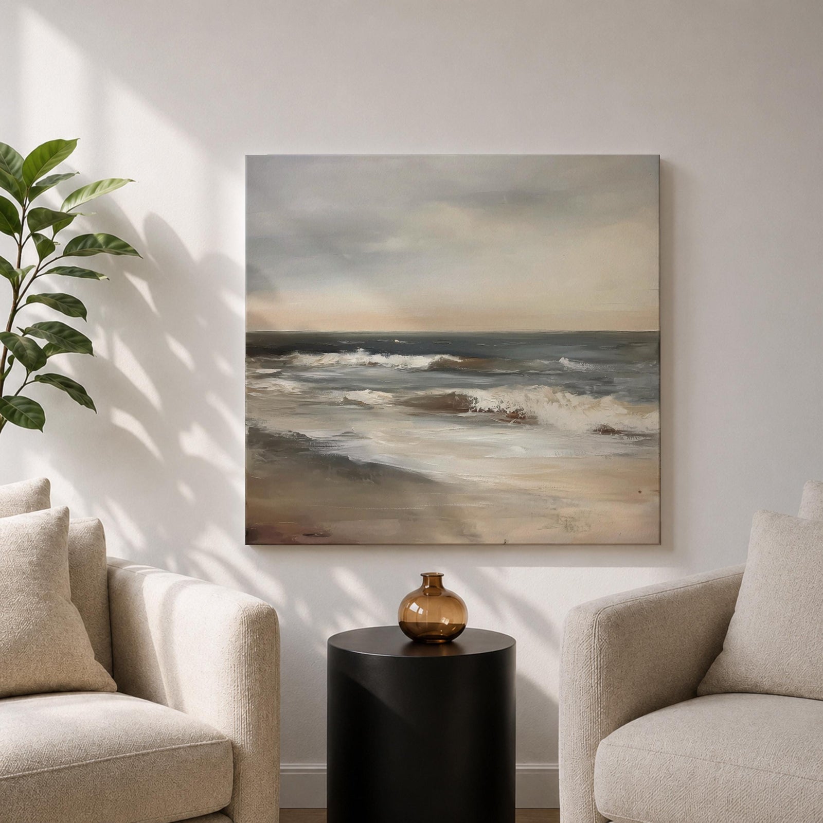 Ocean Seascape Wall Art Beach Waves Framed Canvas Coastal Minimalist Rustic Home Decor