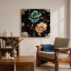 Peony Wall Art Dark Botanical Flower Framed Canvas Gold Accent Boho Home Decor