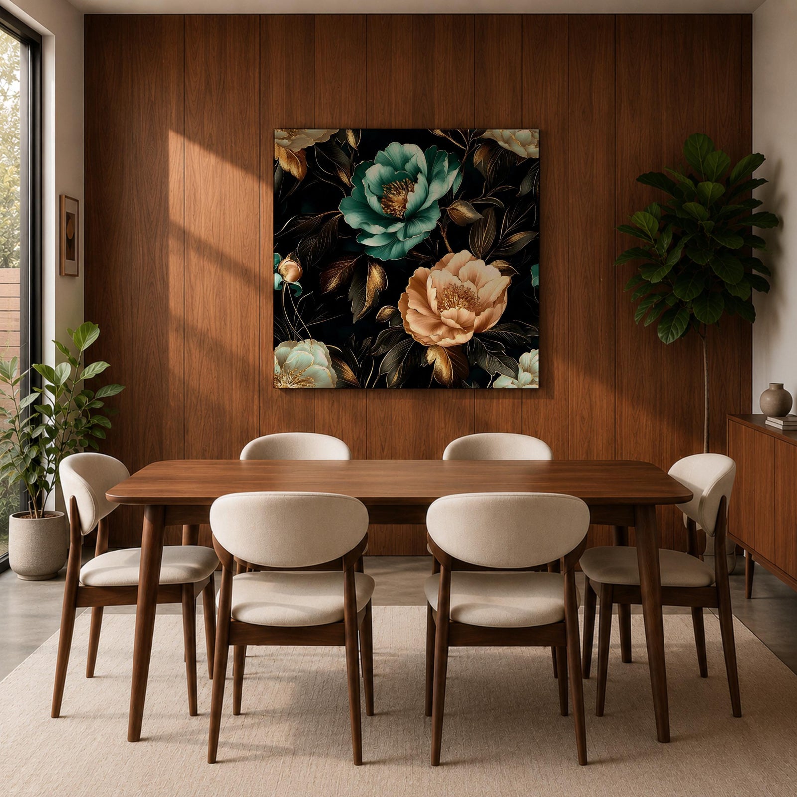 Peony Wall Art Dark Botanical Flower Framed Canvas Gold Accent Boho Home Decor