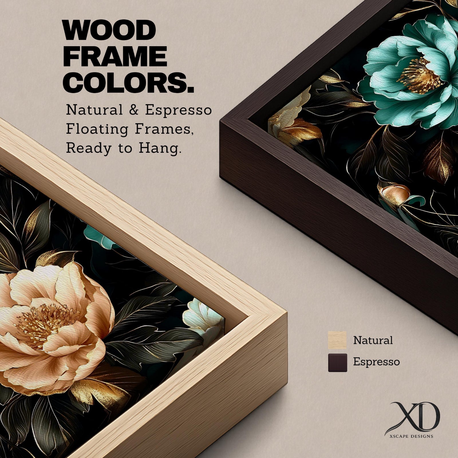 Peony Wall Art Dark Botanical Flower Framed Canvas Gold Accent Boho Home Decor