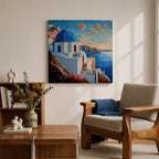 Santorini Church Wall Art Greek Island Framed Canvas Mediterranean Coastal Landscape Living Room Decor
