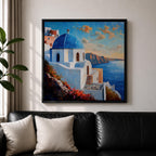 Santorini Church Wall Art Greek Island Framed Canvas Mediterranean Coastal Landscape Living Room Decor