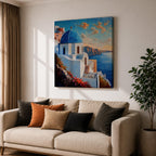 Santorini Church Wall Art Greek Island Framed Canvas Mediterranean Coastal Landscape Living Room Decor