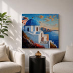 Santorini Church Wall Art Greek Island Framed Canvas Mediterranean Coastal Landscape Living Room Decor