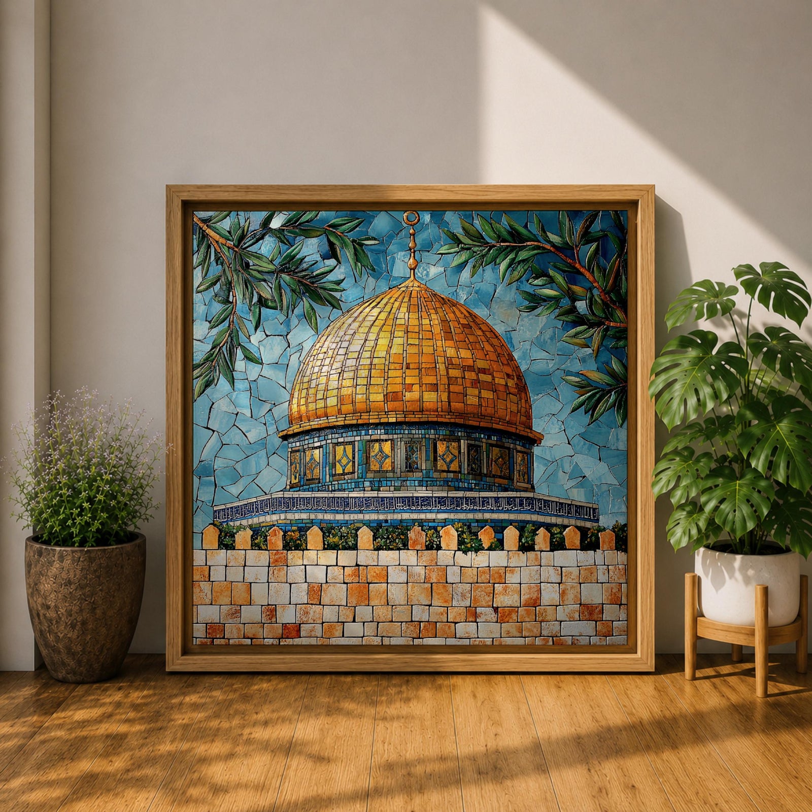 Dome of the Rock Mosaic Wall Art Jerusalem Framed Canvas Islamic Cultural Home Decor