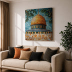 Dome of the Rock Mosaic Wall Art Jerusalem Framed Canvas Islamic Cultural Home Decor