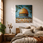 Dome of the Rock Mosaic Wall Art Jerusalem Framed Canvas Islamic Cultural Home Decor