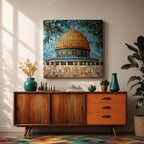 Dome of the Rock Mosaic Wall Art Jerusalem Framed Canvas Islamic Cultural Home Decor