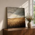 Stormy Field Wall Art Golden Meadow Framed Canvas Farmhouse Nature Rustic Home Decor