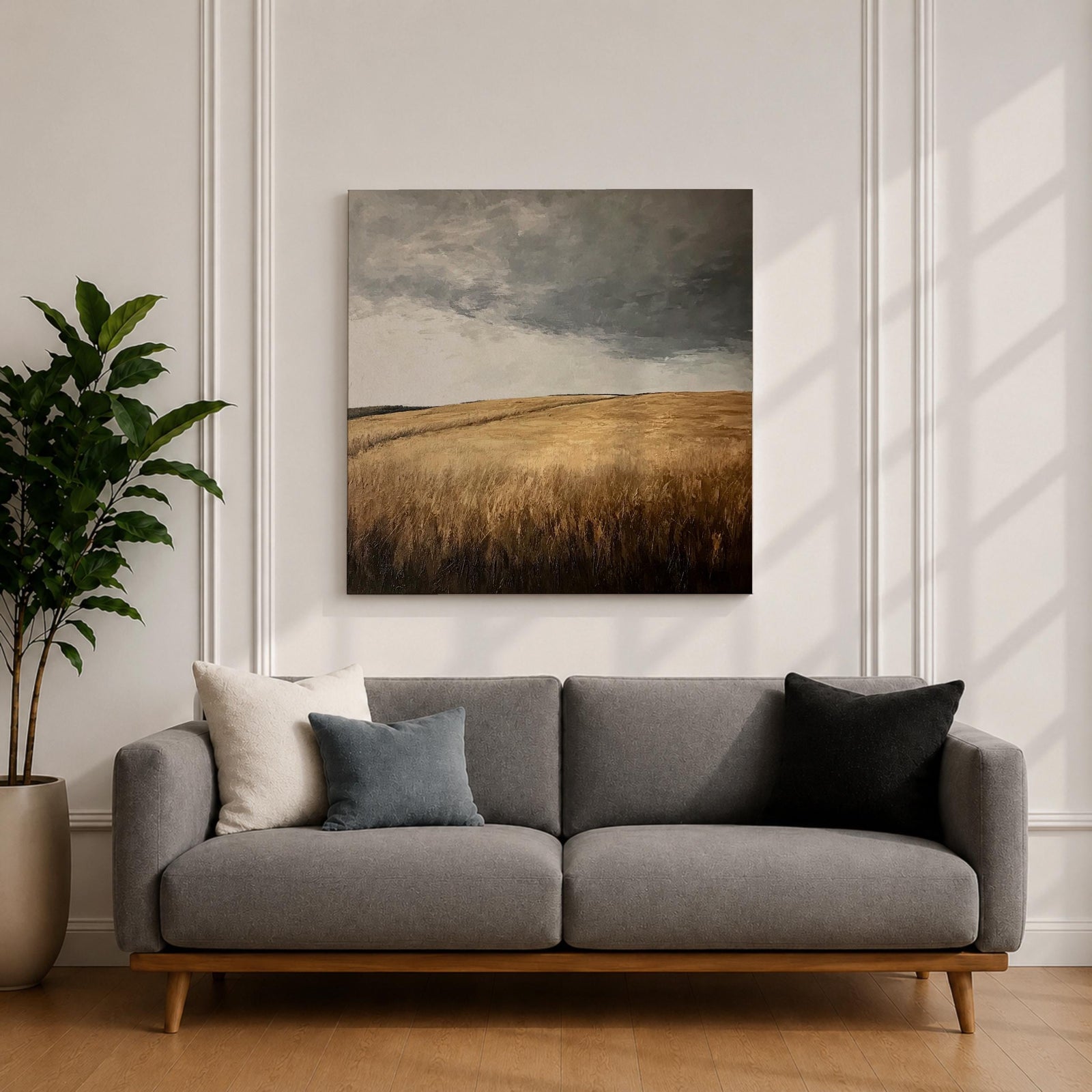 Stormy Field Wall Art Golden Meadow Framed Canvas Farmhouse Nature Rustic Home Decor