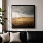Stormy Field Wall Art Golden Meadow Framed Canvas Farmhouse Nature Rustic Home Decor