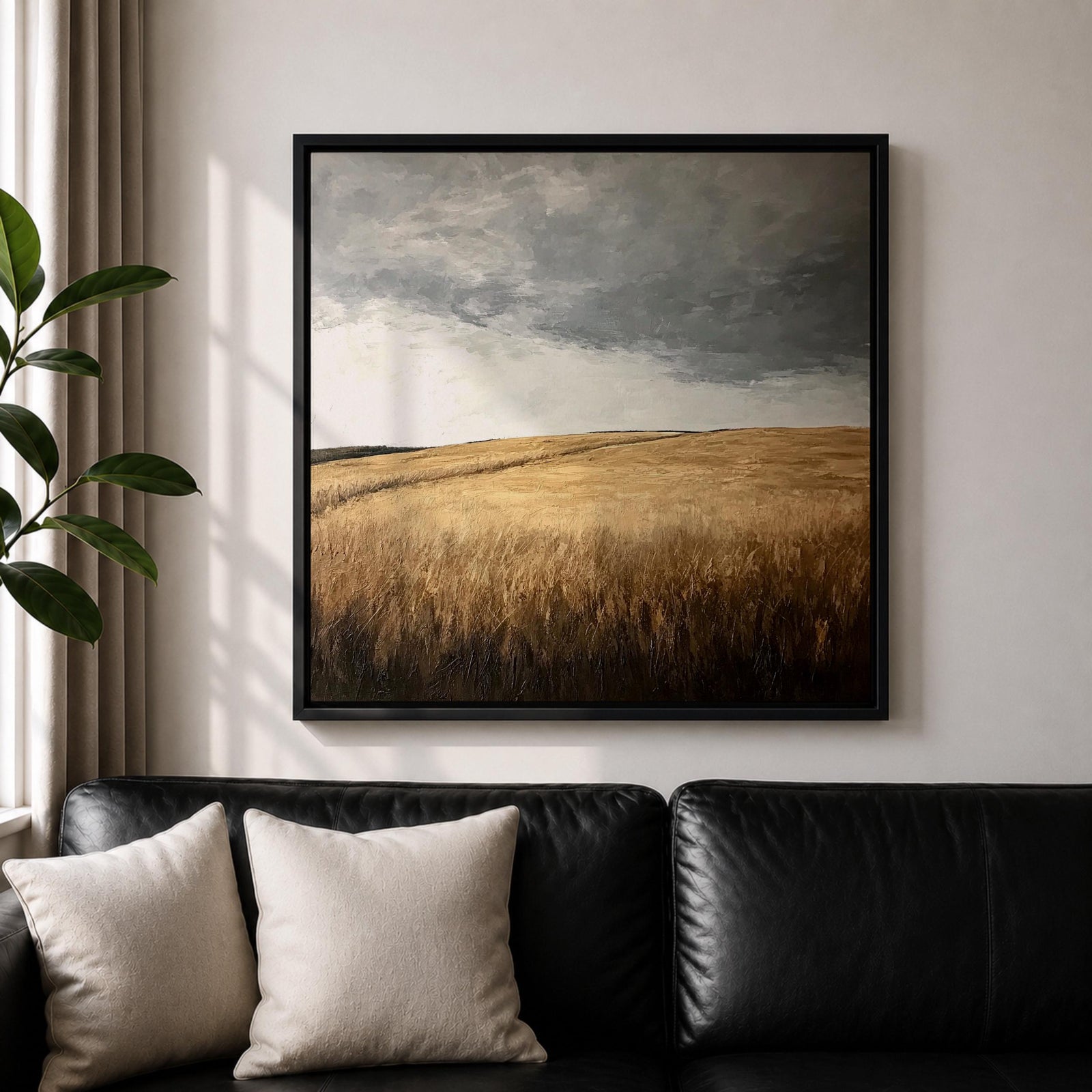 Stormy Field Wall Art Golden Meadow Framed Canvas Farmhouse Nature Rustic Home Decor