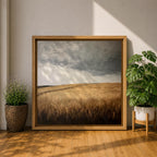Stormy Field Wall Art Golden Meadow Framed Canvas Farmhouse Nature Rustic Home Decor