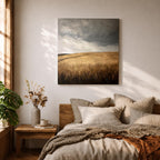 Stormy Field Wall Art Golden Meadow Framed Canvas Farmhouse Nature Rustic Home Decor