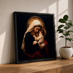 Madonna and Child Wall Art Mother Embrace Framed Canvas Mary and Jesus Catholic Decor