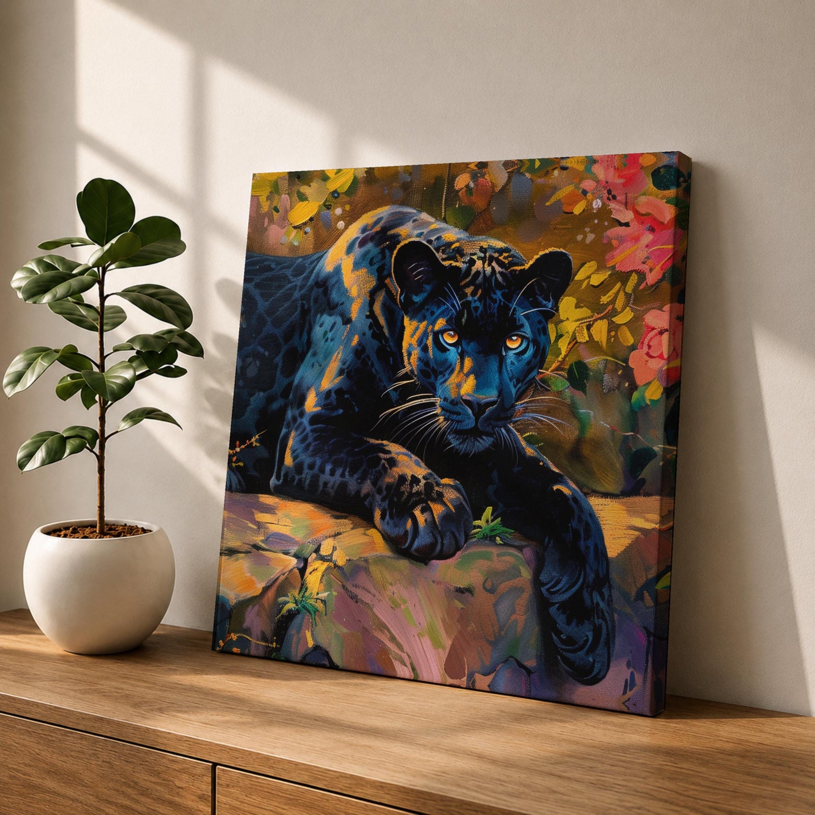 Black Panther Wall Art Big Cat Framed Canvas Tropical Wildlife Jungle Home Decor