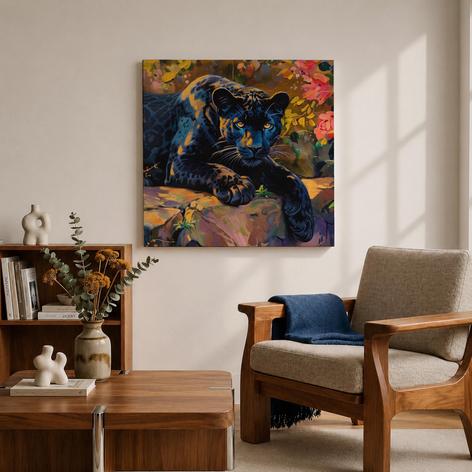 Black Panther Wall Art Big Cat Framed Canvas Tropical Wildlife Jungle Home Decor