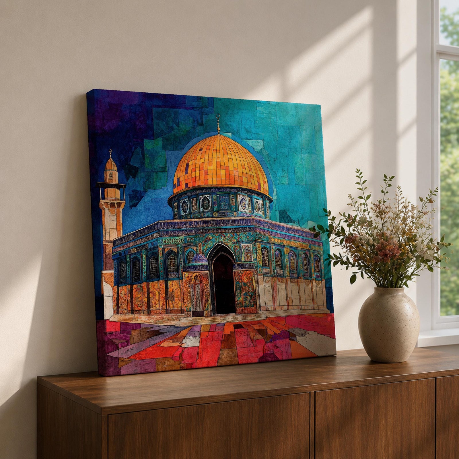 Al Aqsa Mosque Wall Art Dome of the Rock Framed Canvas Islamic Home Decor