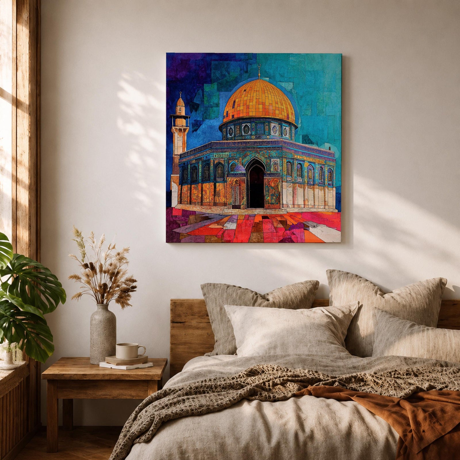 Al Aqsa Mosque Wall Art Dome of the Rock Framed Canvas Islamic Home Decor