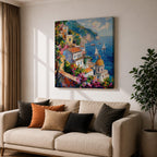 Amalfi Coast Wall Art Mediterranean Italy Framed Canvas Coastal Village Seascape Living Room Decor