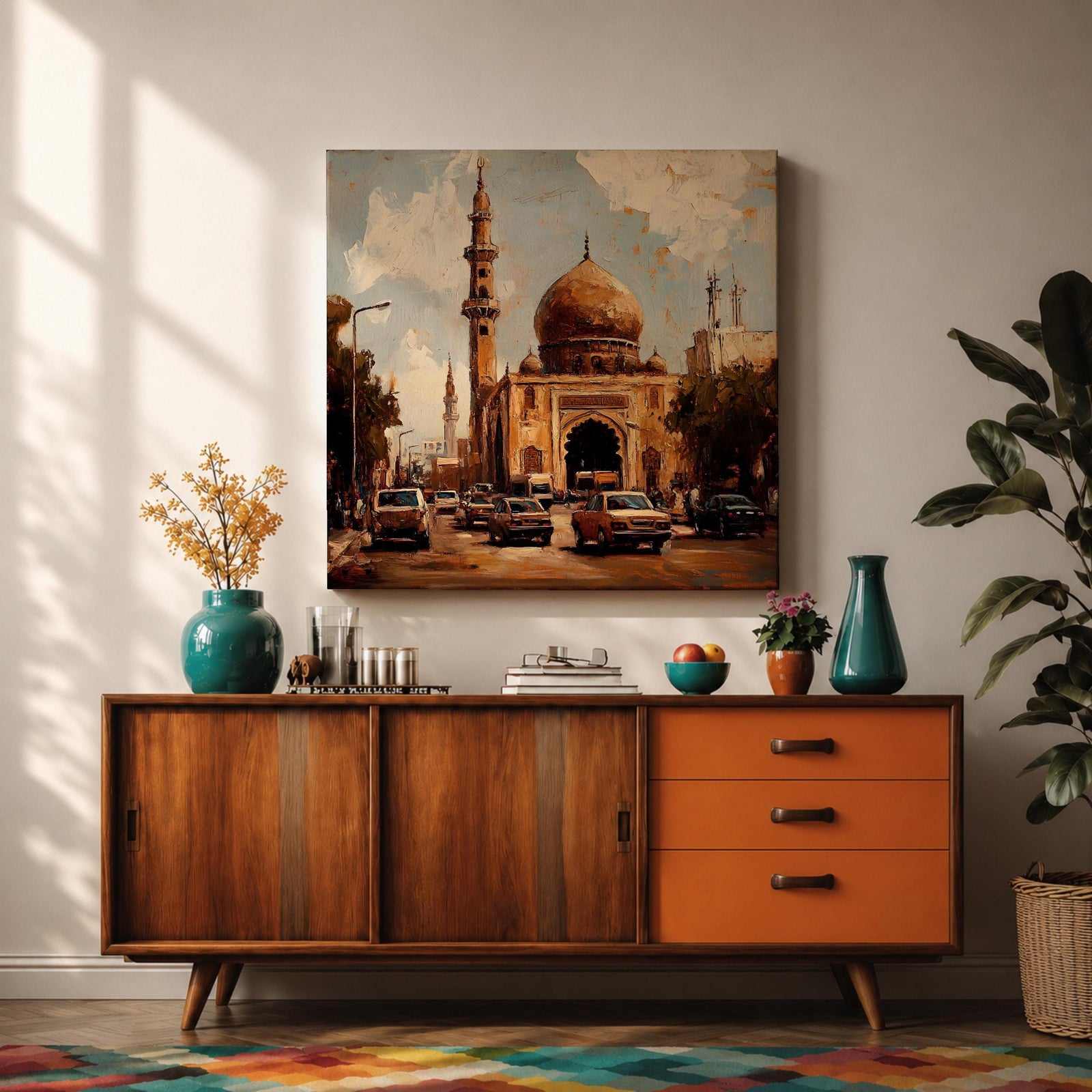 Cairo Mosque Wall Art Islamic Mosque Framed Canvas Middle Eastern Impasto Cultural Home Decor
