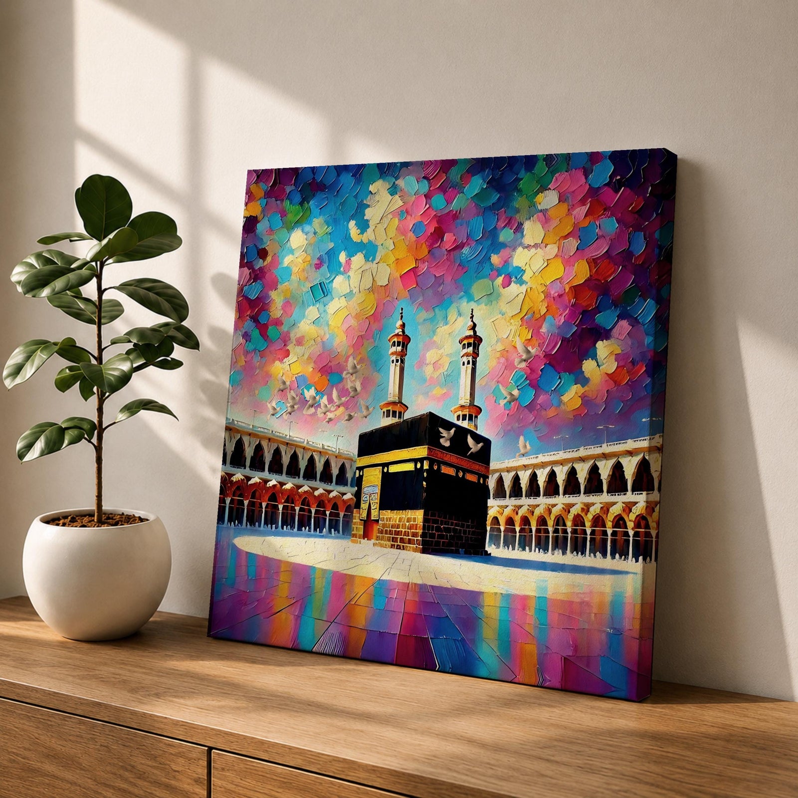 Kaaba Wall Art Masjid Al Haram Framed Canvas Islamic Impasto Religious Gift Home Decor