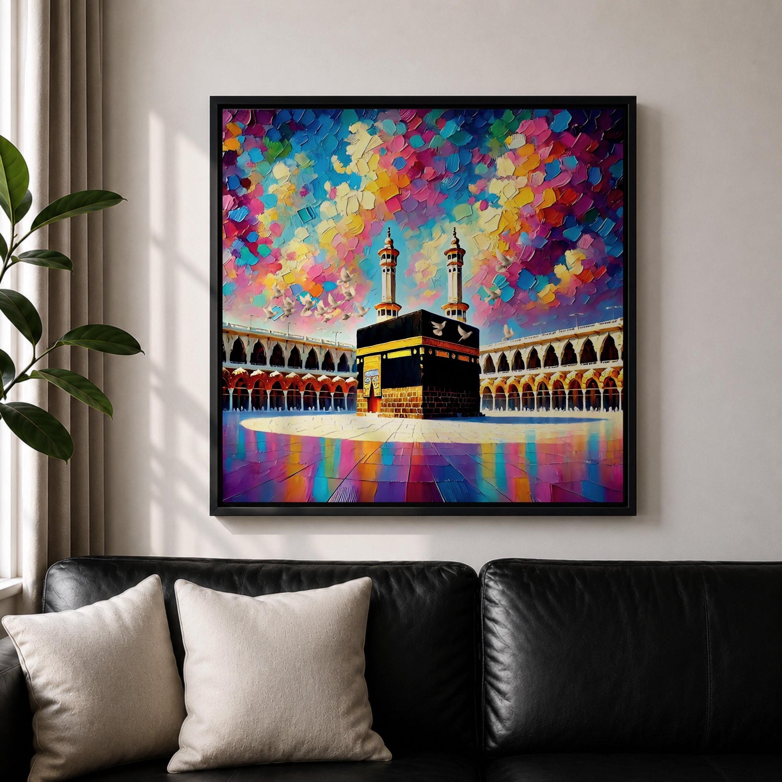 Kaaba Wall Art Masjid Al Haram Framed Canvas Islamic Impasto Religious Gift Home Decor