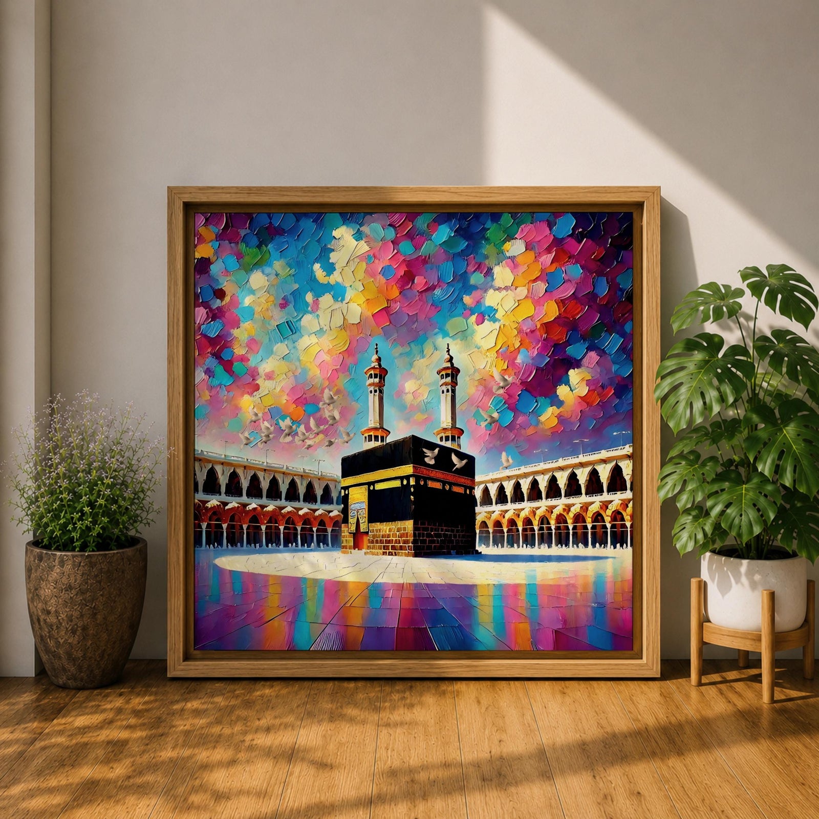 Kaaba Wall Art Masjid Al Haram Framed Canvas Islamic Impasto Religious Gift Home Decor