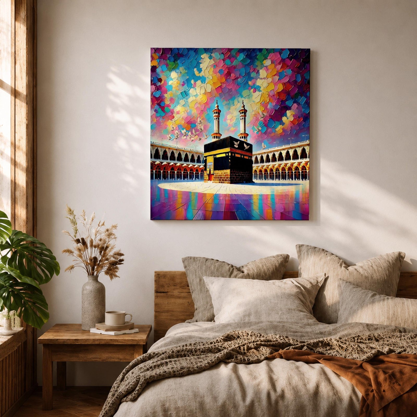 Kaaba Wall Art Masjid Al Haram Framed Canvas Islamic Impasto Religious Gift Home Decor
