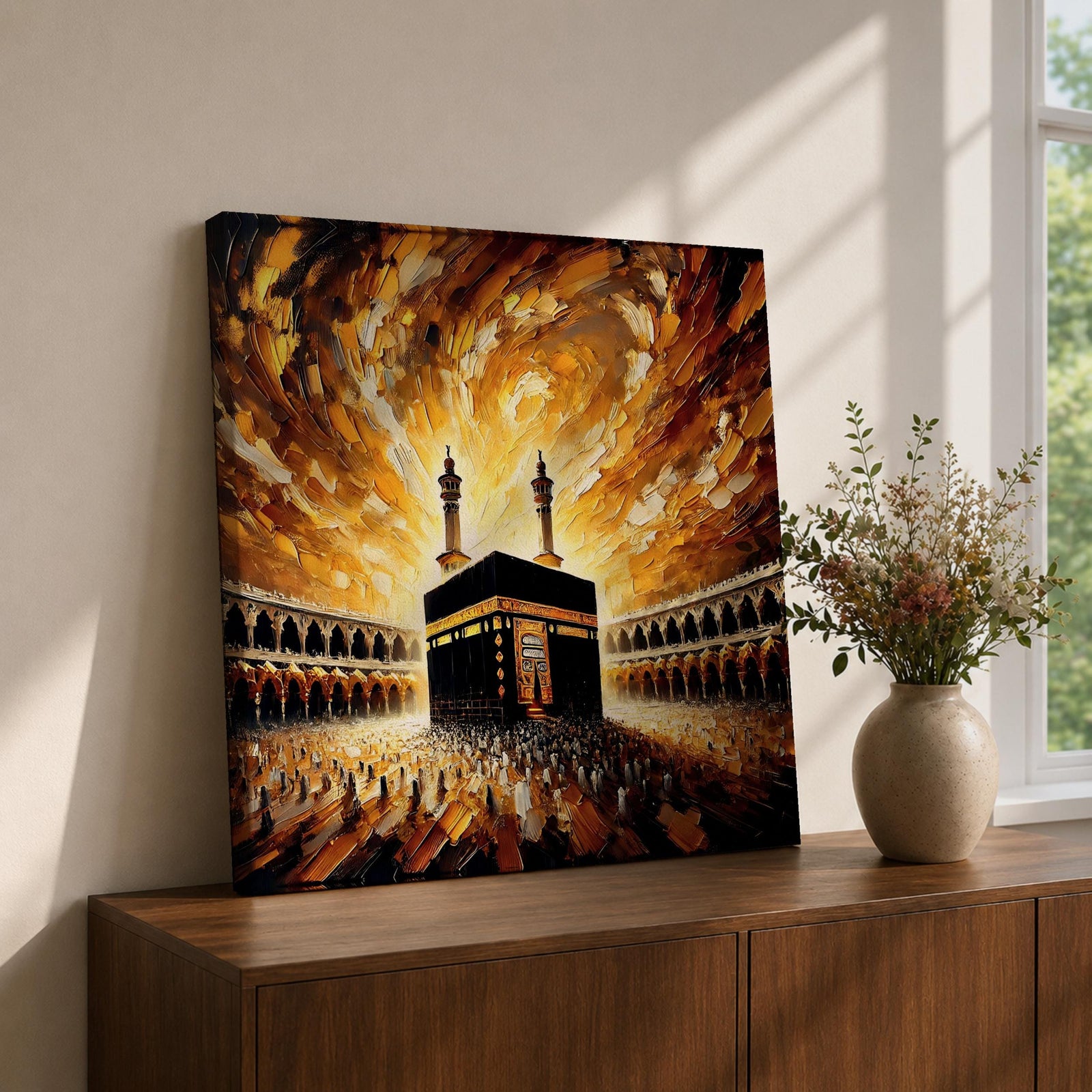 Kaaba Wall Art Textured Impasto Framed Canvas Baitullah Islamic Masjid Haram Home Decor
